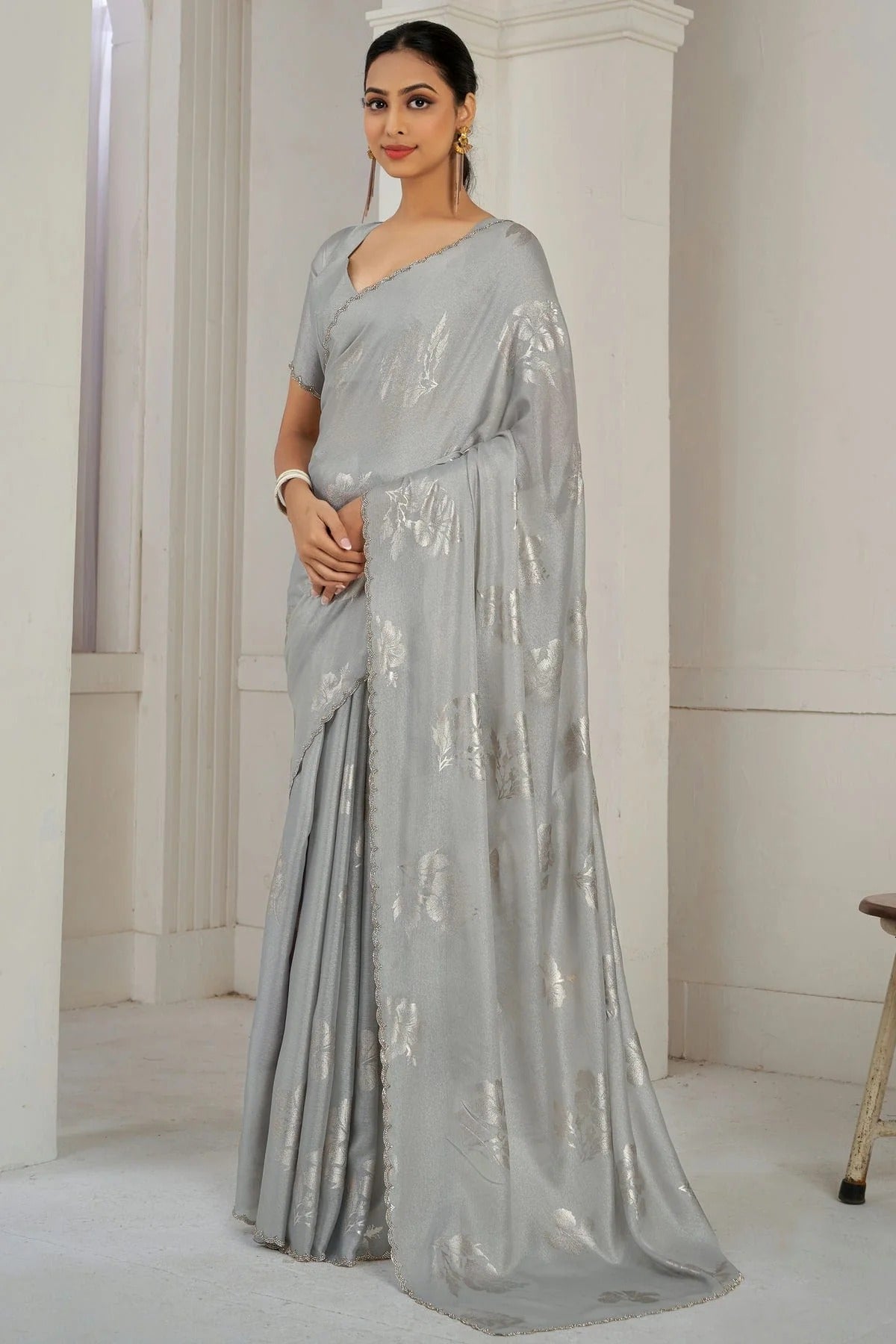Grey Chinon Silk Designer Saree NCSD11210203