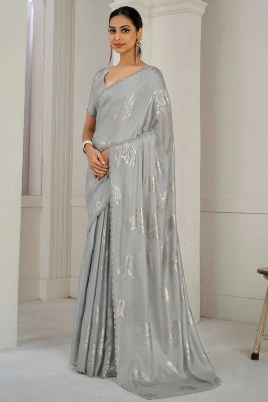 Grey Chinon Silk Designer Saree NCSD11210203