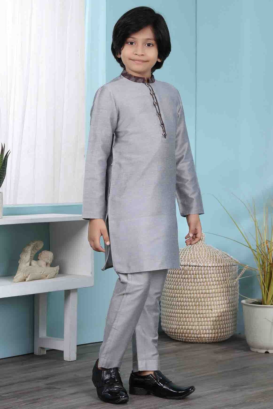 Grey Cotton Silk Kurta Pajama NCBW10710685