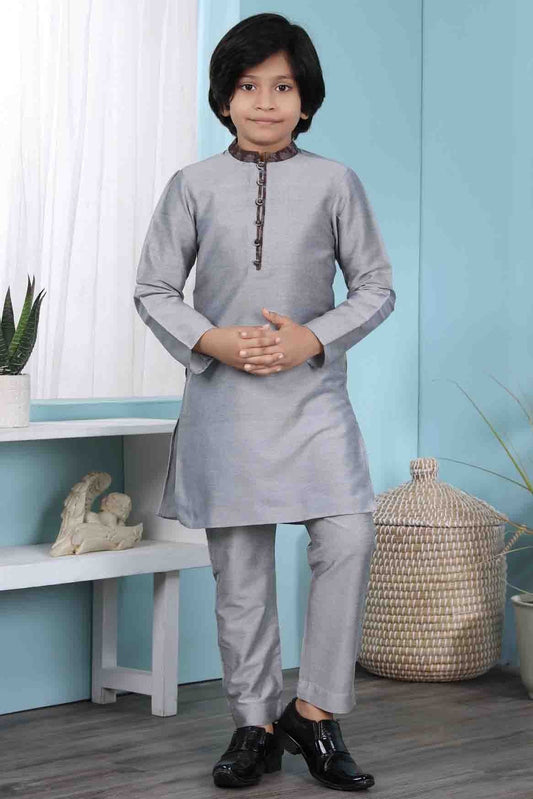 Grey Cotton Silk Kurta Pajama NCBW10710685