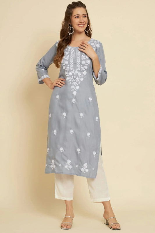 Grey Cotton Slub Kurti NCKR11112174