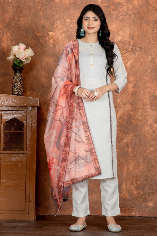 Grey Cotton Slub Stitched Suit NCSS11111446