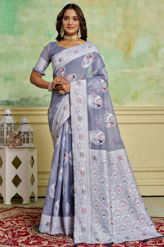 Grey Cotton Traditional Saree NCSD11111689