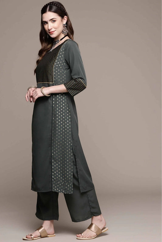 Grey Crepe Printed Kurta With Pant  NCKR10610155