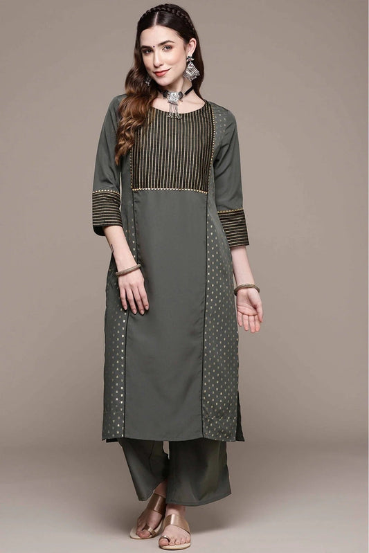 Grey Crepe Printed Kurta With Pant NCKR10610155