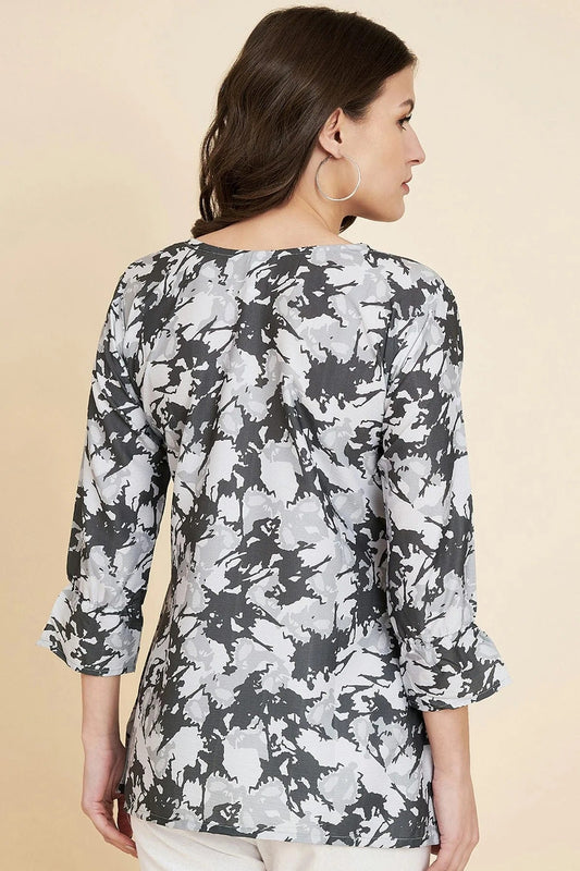 Grey Crush Crepe Readymade Top  NCTP11112270