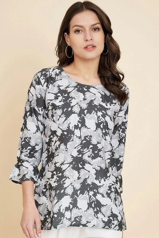 Grey Crush Crepe Readymade Top NCTP11112270