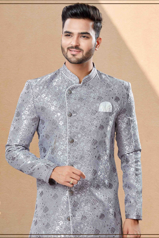 Grey Dhoti SherwaniIn Banarasi Jacquard  NCSH10410484