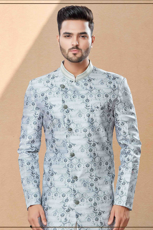 Grey Dhoti SherwaniIn Jacquard  NCSH10410491