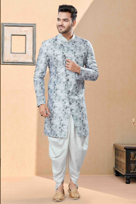 Grey Dhoti SherwaniIn Jacquard NCSH10410491