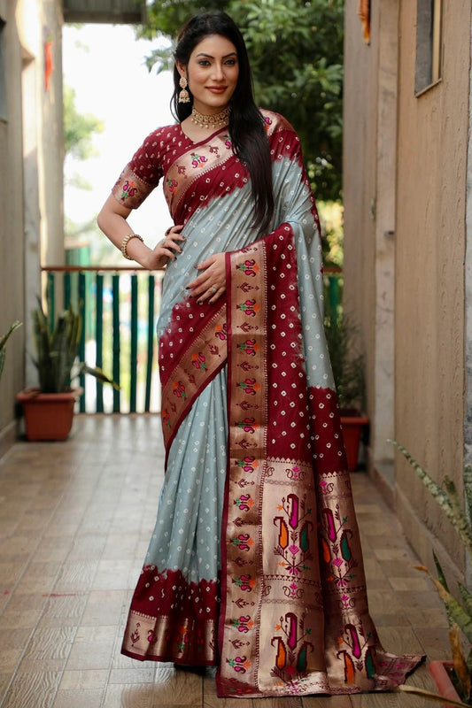 Grey Dola Silk Paithani Saree NCSD11112232