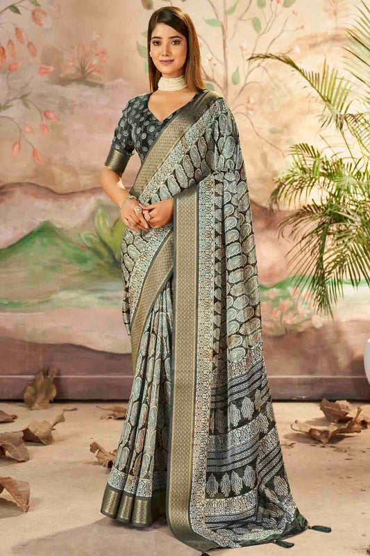Grey Dola Silk Printed Saree NCSD11110297