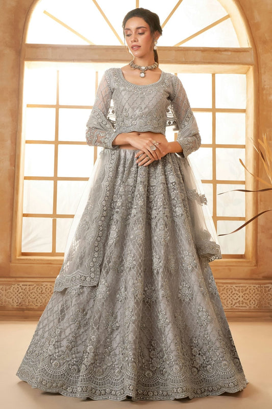 Grey Embroidery Net and SilK Lehenga Choli NCLC12910129