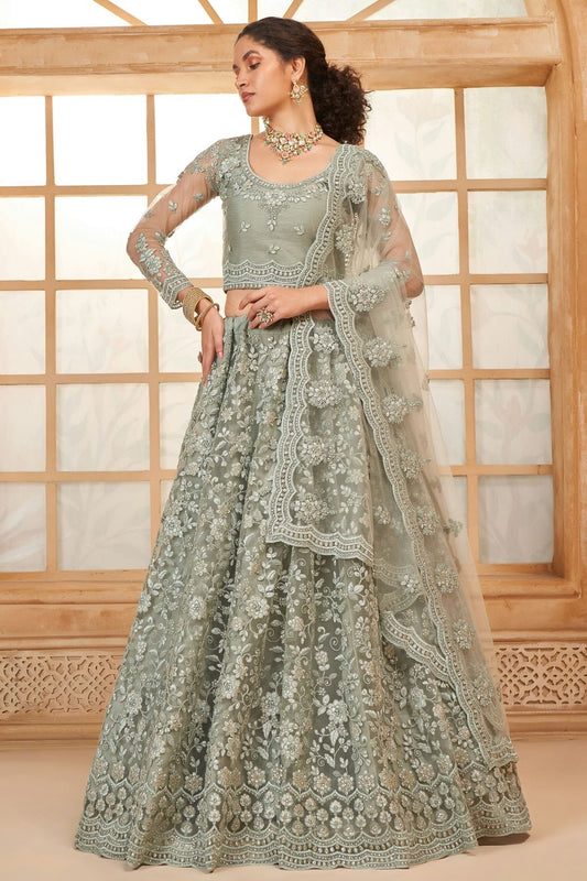 Grey Embroidery Net and SilK Lehenga Choli NCLC12910131