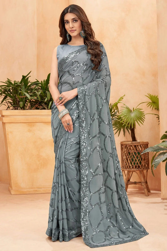 Grey Faux Georgette Designer Saree NCSD11112224