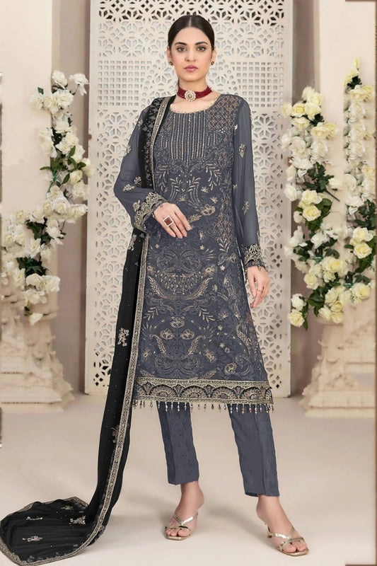 Grey Faux Georgette Pakistani Suit NCSM11410567