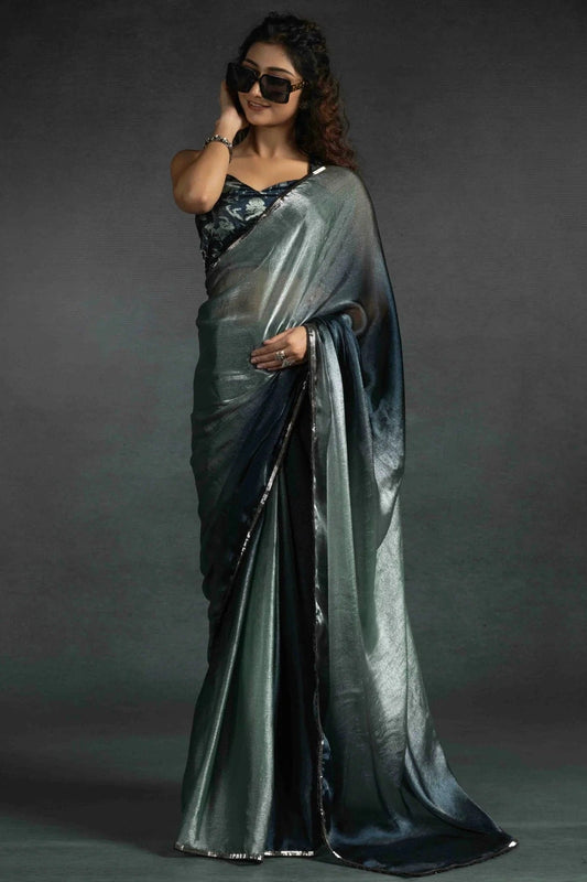 Grey Fendi Satin Silk Ready To Wear Saree NCSD11210121