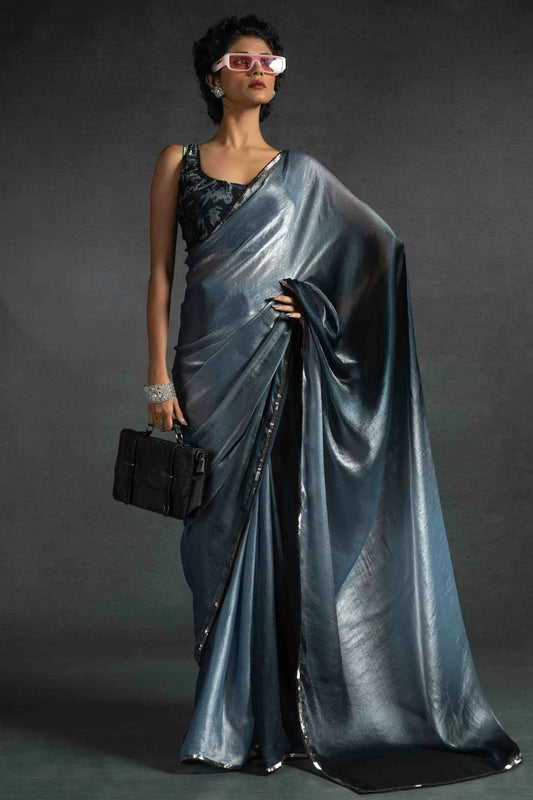 Grey Fendi Satin Silk Ready To Wear Saree NCSD11210123