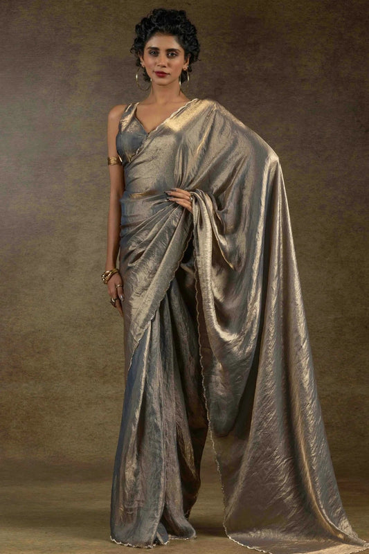 Grey Fendi Satin Silk Ready To Wear Saree NCSD11210132