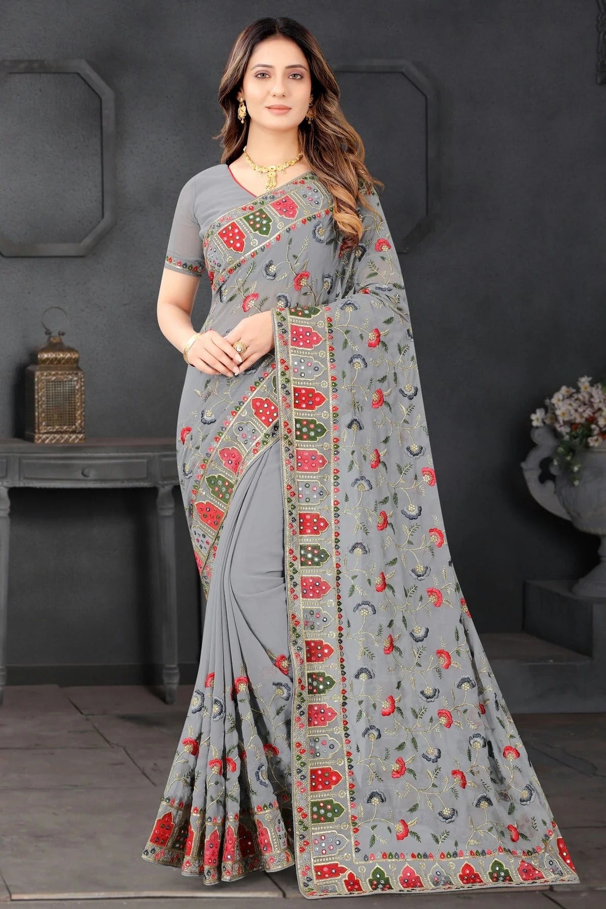 Grey Georgette Designer Saree NCSD10910157