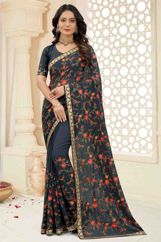Grey Georgette Embroidery Saree NCSD11210873