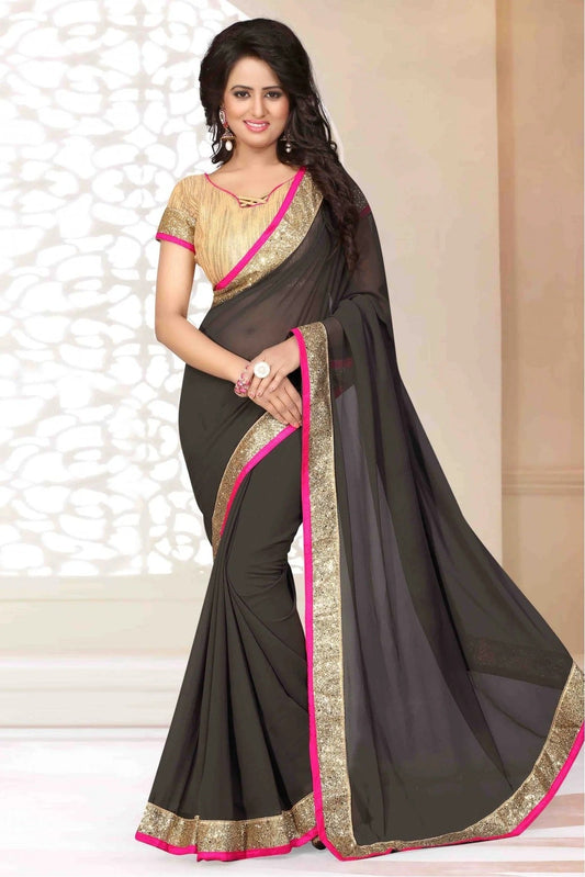 Grey Georgette Lace Saree NCSD11210669