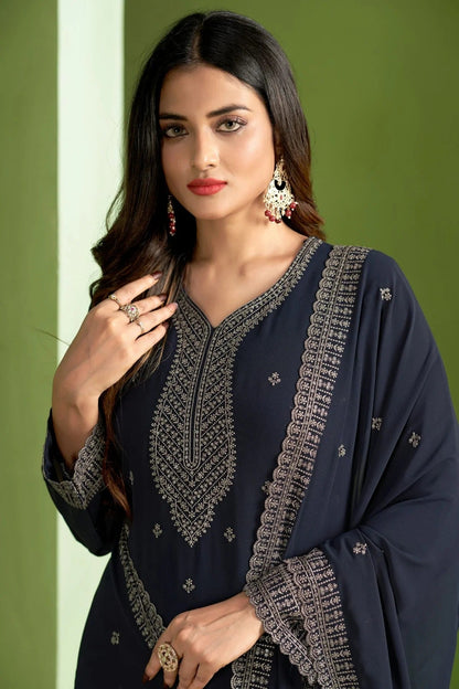 Grey Georgette Pant Style Suit NCSM11112352