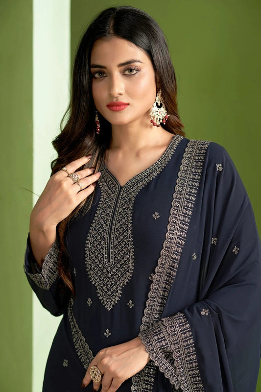 Grey Georgette Pant Style Suit NCSM11112352