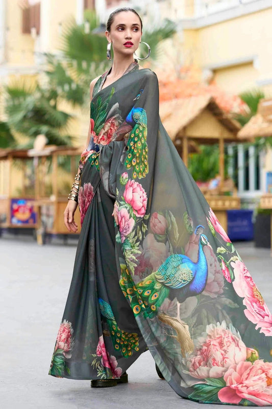 Grey Georgette Printed Saree NCSD11110605