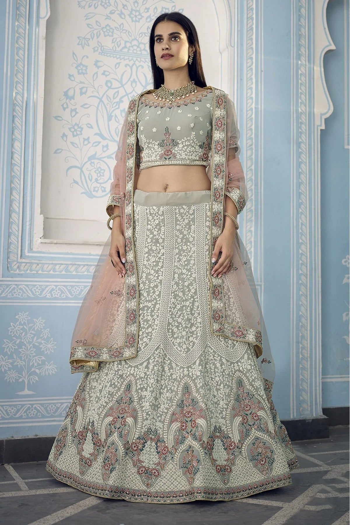 Grey Georgette Thread Lehenga Choli NCLC10810588