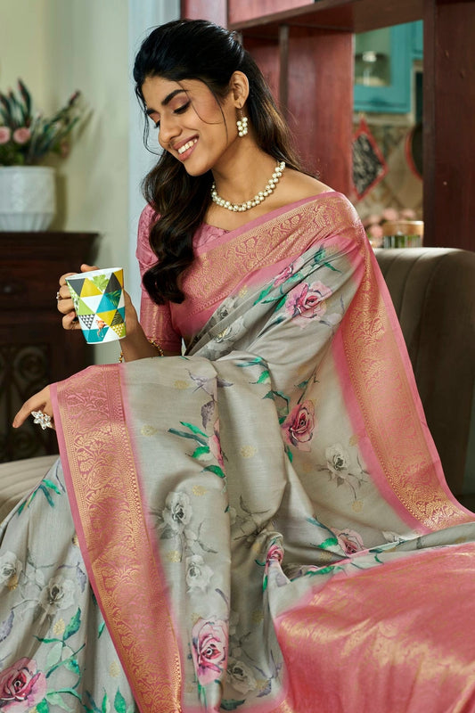 Grey Handloom Kotha Silk Saree NCSD11112546