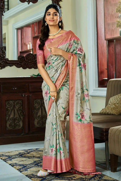 Grey Handloom Kotha Silk Saree NCSD11112546