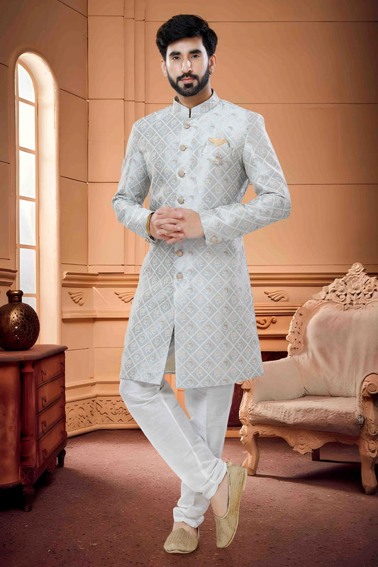 Grey Indo Western In Silk NCSH11310204