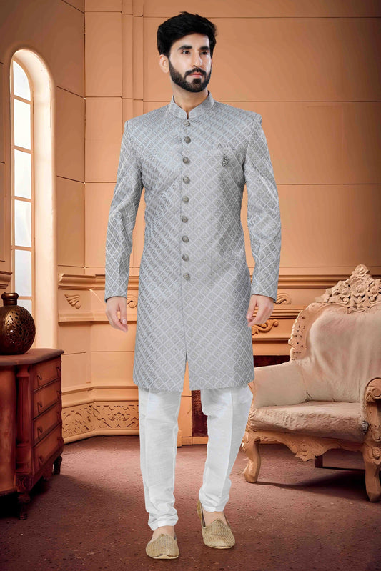 Grey Indo Western In Silk NCSH11310209