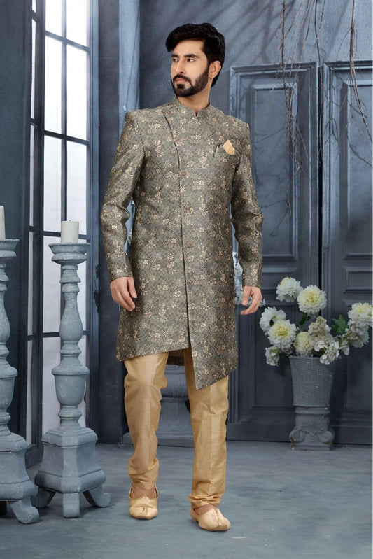 Grey Jacquard Digital Print Sherwani NCSH10410445