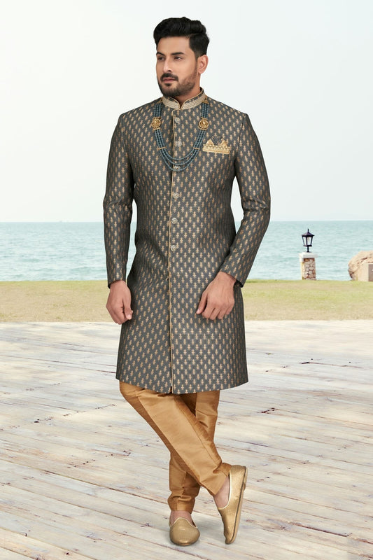 Grey Jacquard Indo Western Sherwani NCSH10410297
