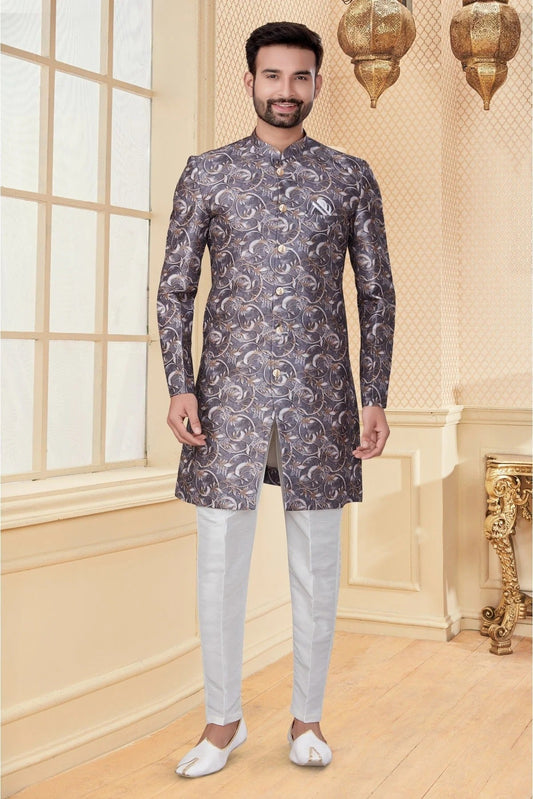 Grey Jacquard Sherwani NCSH10410373