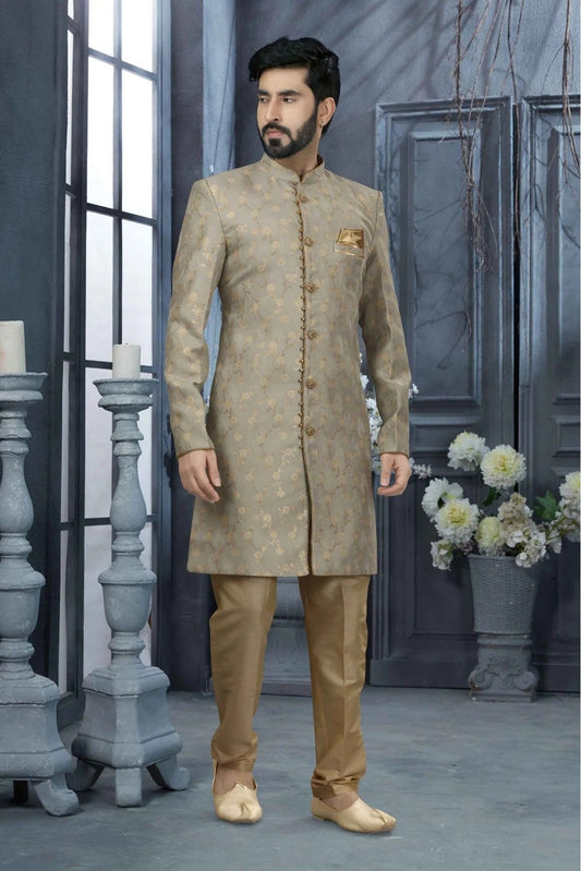 Grey Jacquard Woven Sherwani NCSH10410412