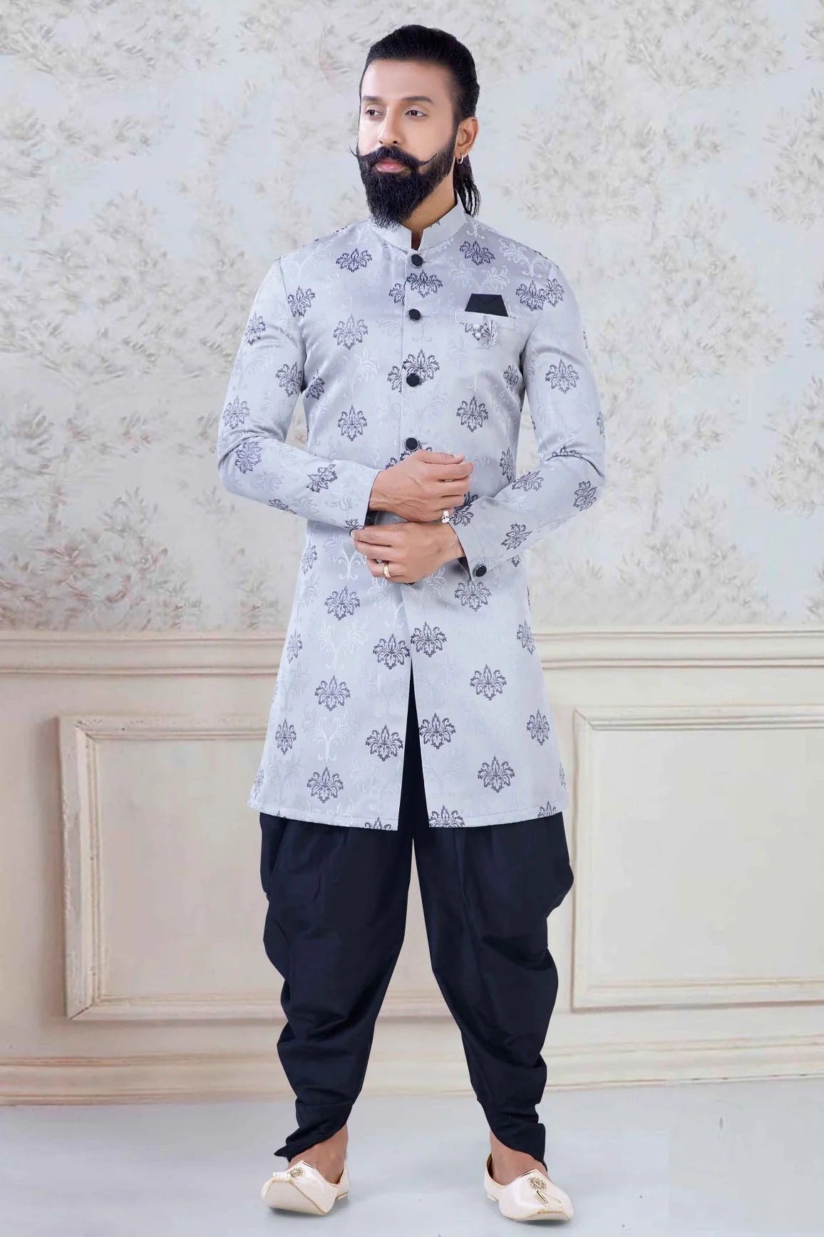 Grey Jacquard Festival Wear Dhoti Sherwani NCSH11310184