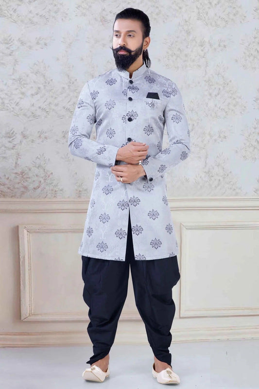 Grey Jacquard Festival Wear Dhoti Sherwani NCSH11310184