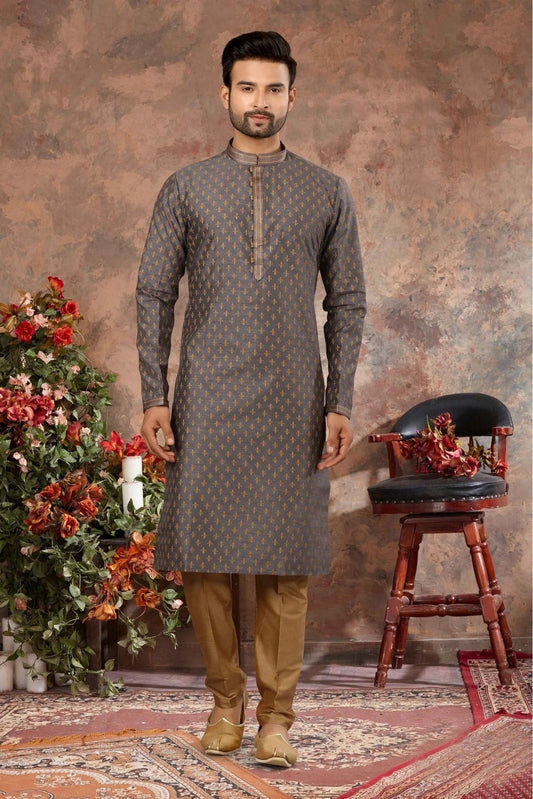 Grey Kurta Pajama In Silk NCKP10410666