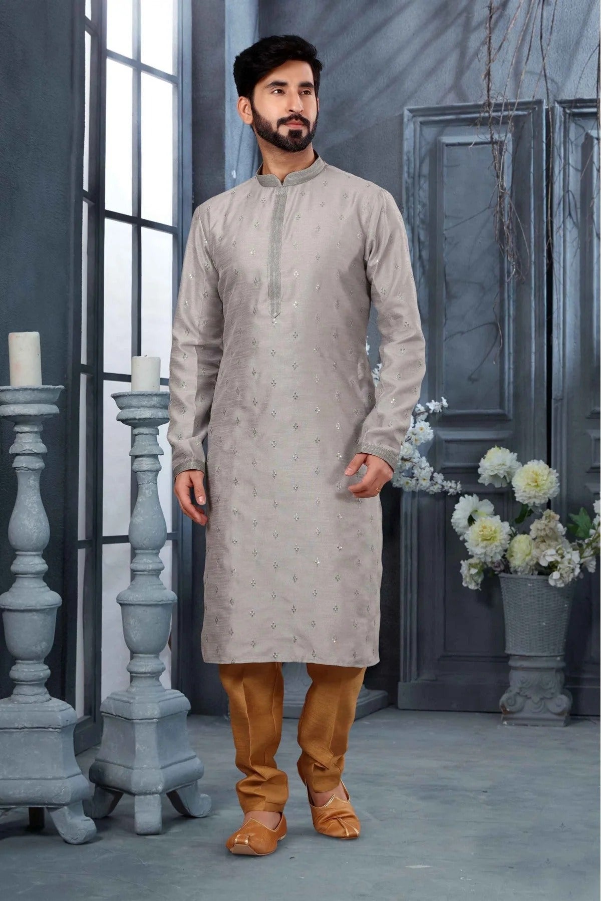 Grey Kurta Pajama In Silk NCKP10410669