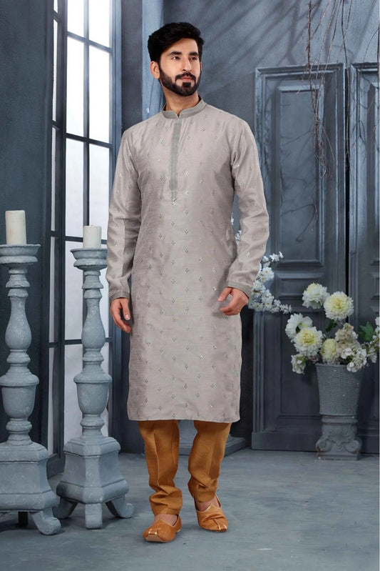 Grey Kurta Pajama In Silk NCKP10410669