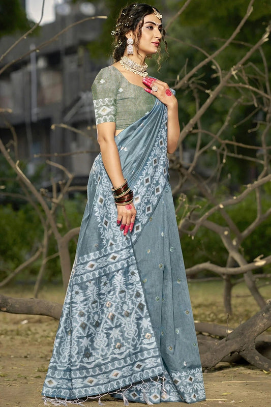 Grey Linen Cotton Woven Traditional Saree NCSD11010392