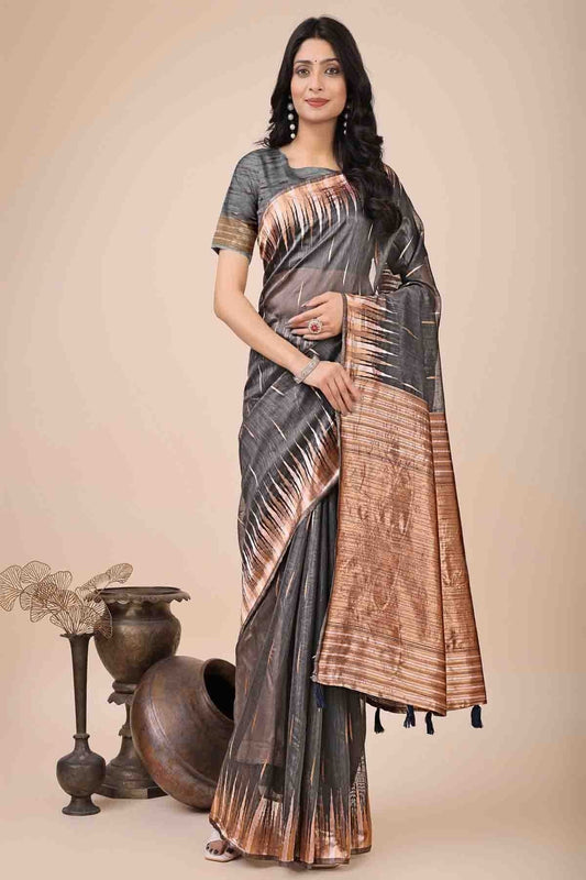 Grey Linen Cotton Woven Traditional Sarees  NCSD11110233