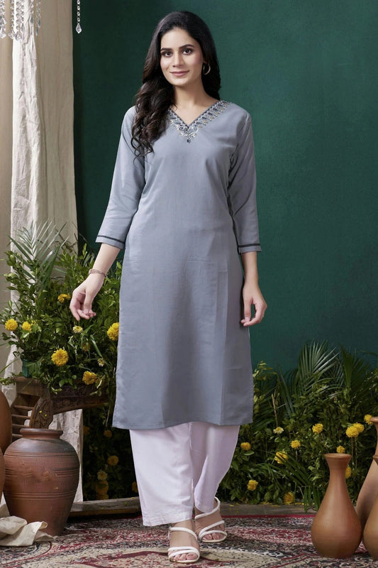 Grey Maaza Cotton Kurta And Pant Set  NCKR11112026