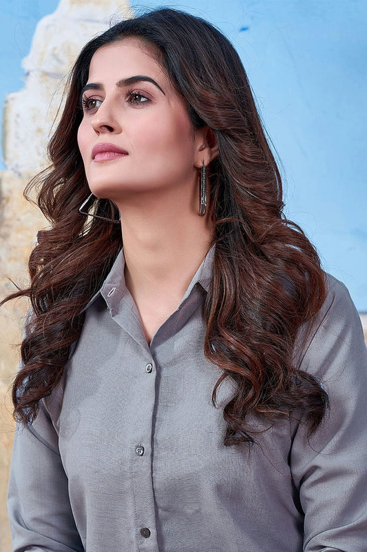 Grey Maaza Cotton Solid Readymade Top  NCTP11112318
