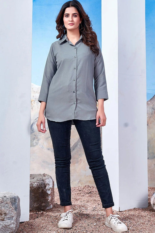 Grey Maaza Cotton Solid Readymade Top NCTP11112318