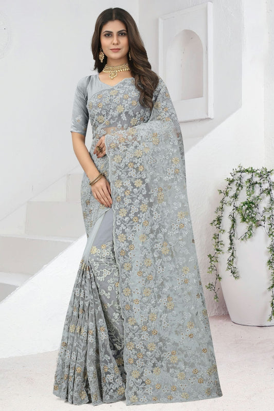 Grey Net Designer Saree NCSD10910189