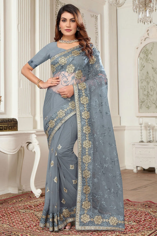 Grey Net Designer Saree NCSD10910208